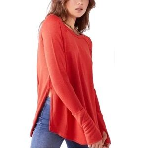 Free People Top Snowy Thermal Tomato Red Heatwave Size XS